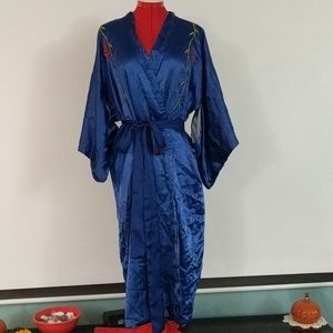Japanese Kimono Royal Blue Embroidered Robe